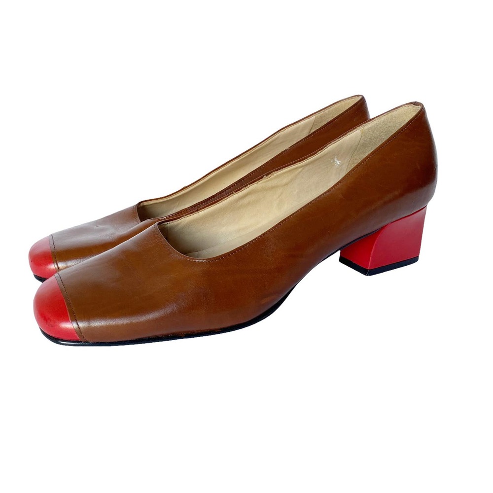 Vintage Enzo Angionini Brown Red Cap Toe Pumps
